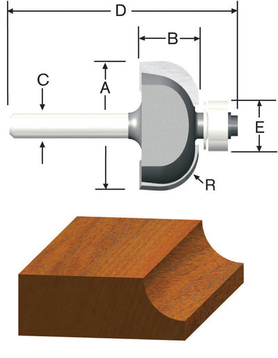 Vermont American 1-1/4 in. D X 3/8 in. X 2-3/16 in. L Carbide Tipped Cove Router Bit 