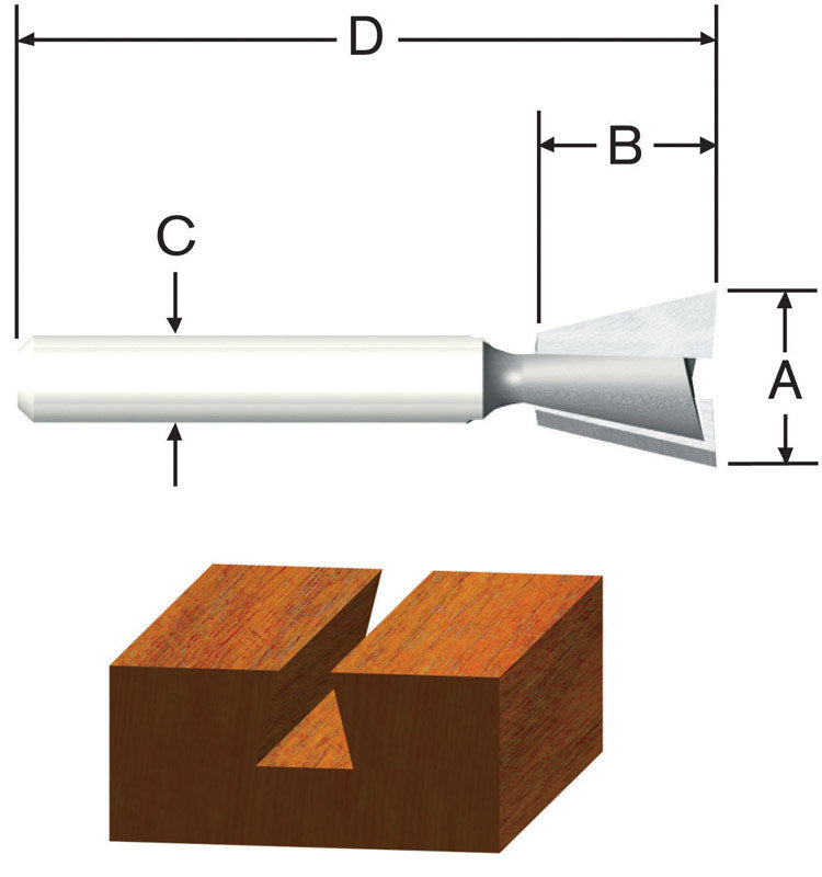 Vermont American 1/2 in. D X 1/2 x 1 in. X 2-3/16 in. L Carbide Tipped 2-Flute Straight Router Bit Vermont American 1/2 in. D X 1/2 in. X 1-3/4 in. L Carbide Tipped Dovetail Router Bit 