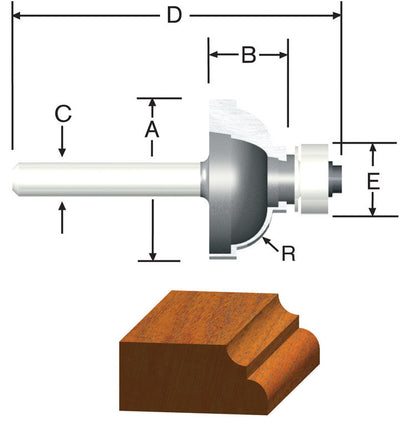 Vermont American 1 in. D X 3/16 in. X 2-1/8 in. L Carbide Tipped Cove & Fillet Router Bit 
