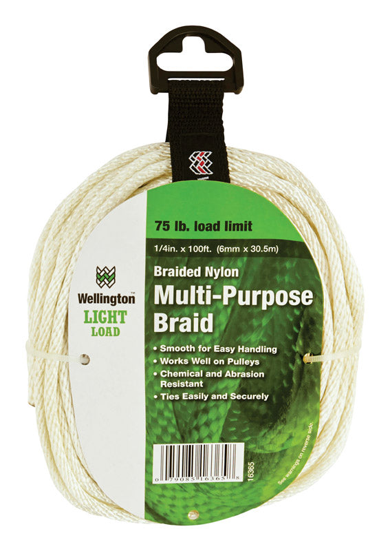 Wellington 1/4 in. D X 100 ft. L White Solid Braided Nylon Rope 